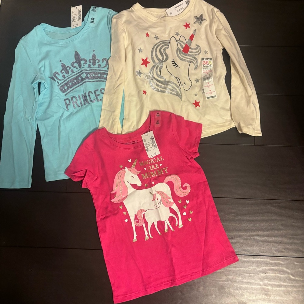 NWT The Children’s Place & 365 Kids unicorn & princess  t-shirts size 4T
